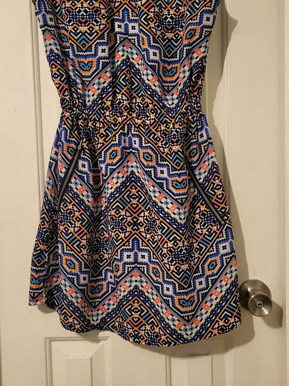 Geo-Pattern Mini Dress in Blue and Pink